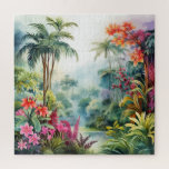 Tropical Forest Legpuzzel<br><div class="desc">A Watercolour landscape of a tropical forest with colourful flowers</div>