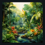 Tropical Forest Poster<br><div class="desc">A Watercolour landscape of a tropical forest with colourful flowers</div>