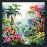 Tropical Forest Poster<br><div class="desc">A Watercolour landscape of a tropical forest with colourful flowers</div>