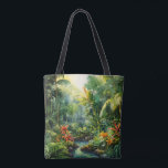 Tropical Forest Tote Bag<br><div class="desc">A Watercolour landscape of a tropical forest with colourful flowers</div>