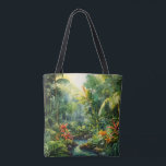Tropical Forest Tote Bag<br><div class="desc">A Watercolour landscape of a tropical forest with colourful flowers</div>