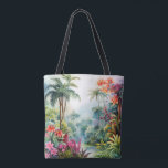 Tropical Forest Tote Bag<br><div class="desc">A Watercolour landscape of a tropical forest with colourful flowers</div>
