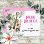 Tropical Free Drinken Funny Wedding Save the Date Briefkaart<br><div class="desc">Adult thema Hawaiian tropical beach floral waterverf graphic free drinken grappige bruiloft aankondiging opslaan de datum.</div>