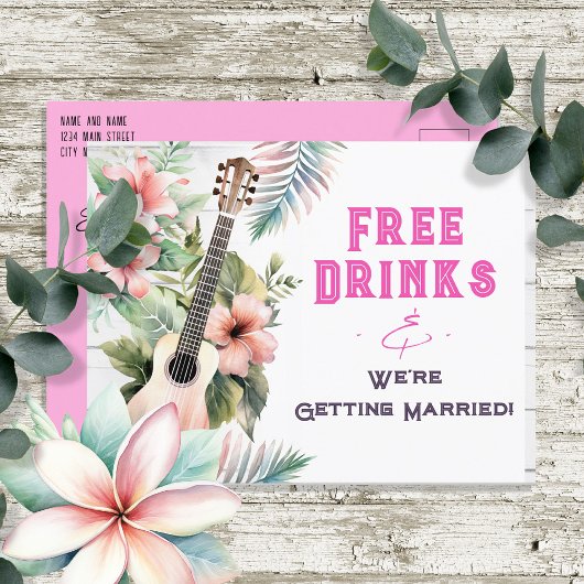 Tropical Free Drinken Funny Wedding Save the Date Briefkaart