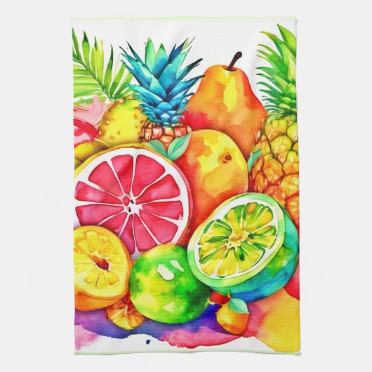 Tropical Fruit Cartoon Art Theedoek (Verticaal)
