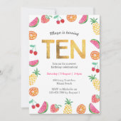 Tropical Fruit Gold 10e verjaardag uitnodiging (Voorkant)