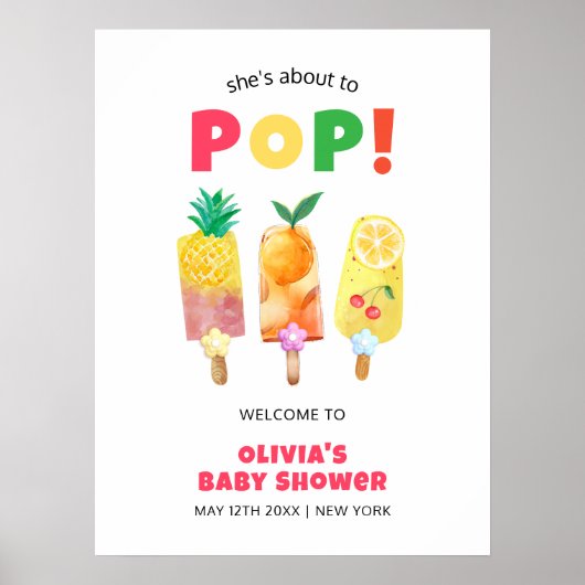 Tropical Fruit Ice Cream Pop Baby shower Welkom Poster (Voorkant)