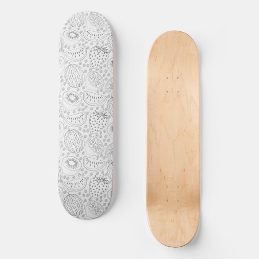 Tropical fruit seamless pattern black and white persoonlijk skateboard (Voorkant)