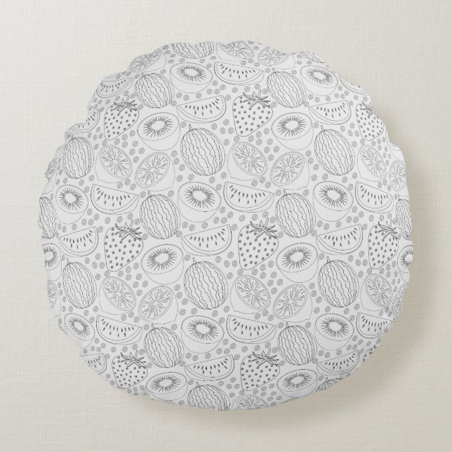 Tropical fruit seamless pattern black and white rond kussen (Voorkant)