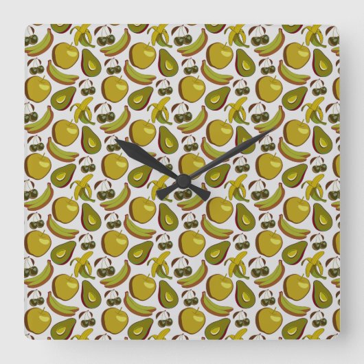 Tropical fruit seamless pattern yellow and white vierkante klok (Voorkant)