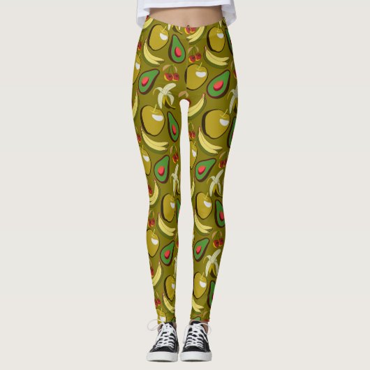 Tropical fruit seamless pattern yellow leggings (Voorkant)
