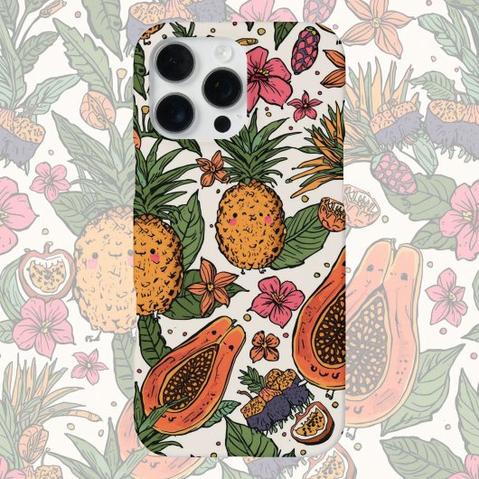 Tropical Fruit Squad | Cute Retro Pineapple Papaya iPhone Hoesje