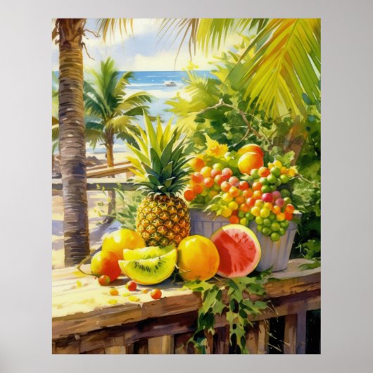 Tropical Fruits Paradise Waterverf Poster (Voorkant)