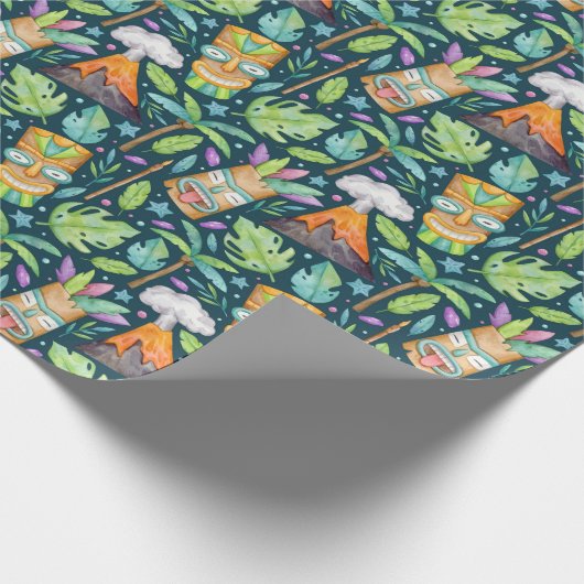 Tropical Fun Oerwoud Tiki Volcano Cadeaupapier (Hoek)