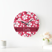 Tropical Fuschia Floral Pattern Grote Klok (Huis)