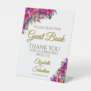 Tropical Garden Floral Gelieve ons gastenboek te o Reclamebord Met Voetstuk
