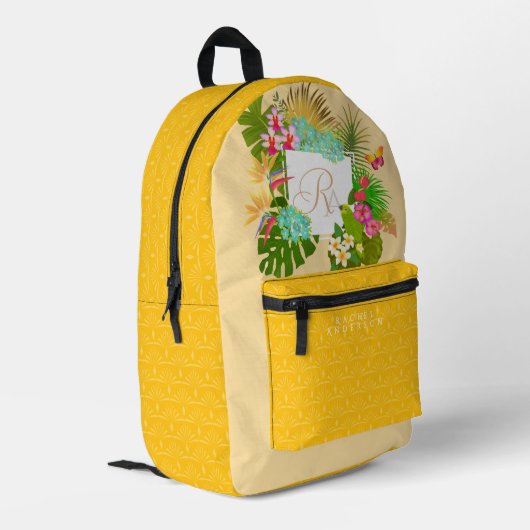 Tropical Garden Monogram Marine Bedrukte Rugzak (Achterkant Hoek Links)