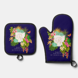 Tropical Garden Monogram Marine Ovenwant & Pannenlap Set