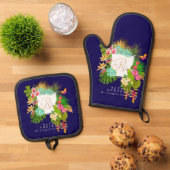 Tropical Garden Monogram Marine Ovenwant & Pannenlap Set (Top down)