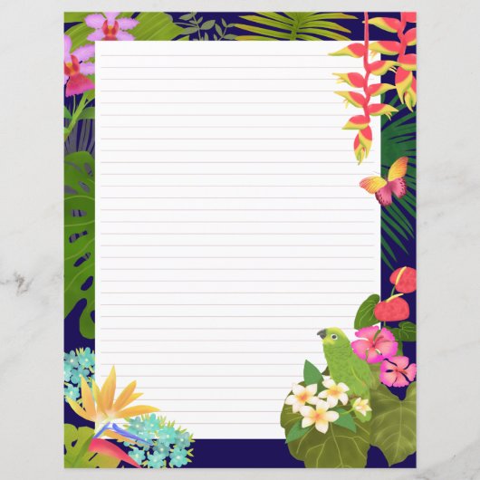 Tropical Garden Navy Lines Papieren Blad (Voorkant)