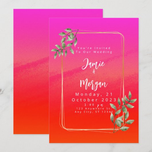 Tropical Garden Sunrise bruiloft uitnodiging (Voorkant / Achterkant)