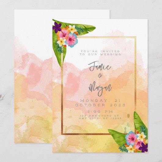 Tropical Garden Sunrise bruiloft uitnodiging (Voorkant / Achterkant)