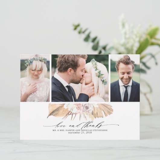 Tropical Gedroogde Palmen Bruiloft Dank u Foto Bedankkaart (Staand voorkant)