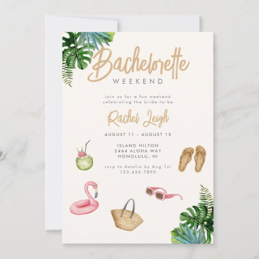 Tropical Getaway Bachelorette Weekend Uitnodiging (Voorkant)