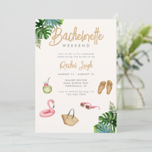 Tropical Getaway Bachelorette Weekend Uitnodiging (Staand voorkant)