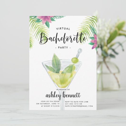 Tropical Getaway | Virtual Bachelorette Party Kaart (Staand voorkant)