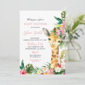 Tropical Giraffe Meisje Baby shower Uitnodiging (Staand voorkant)