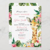 Tropical Giraffe Meisje Baby shower Uitnodiging (Voorkant / Achterkant)