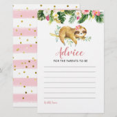 Tropical Girl Sloth Baby shower Advies voor Ouders (Voorkant / Achterkant)
