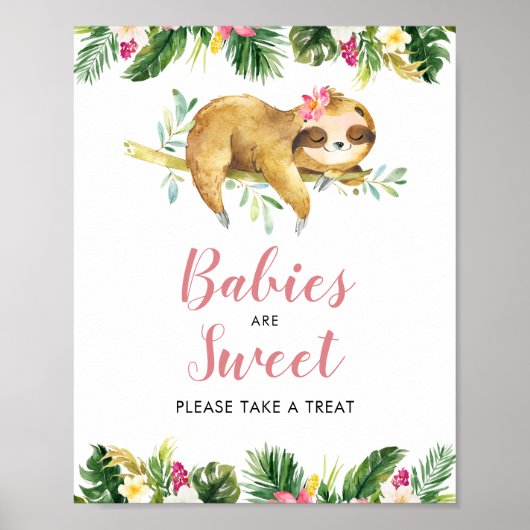 Tropical Girl Sloth Baby shower Baby's zijn zoet Poster (Voorkant)