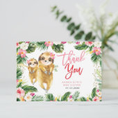 Tropical Girl Sloth Baby shower Dank u kaart (Staand voorkant)