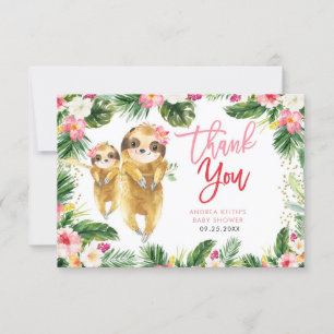 Tropical Girl Sloth Baby shower Dank u kaart