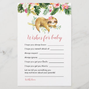 Tropical Girl Sloth Baby shower Wensen voor baby