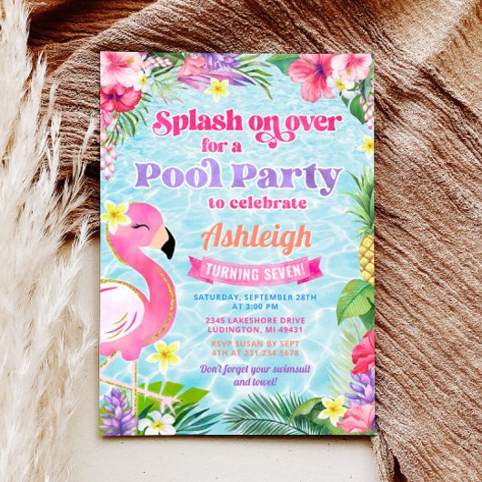 Tropical Girly Pool Party Uitnodiging voor verjaar