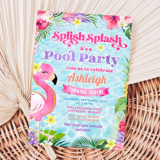 Tropical Girly Pool Party Uitnodiging voor verjaar