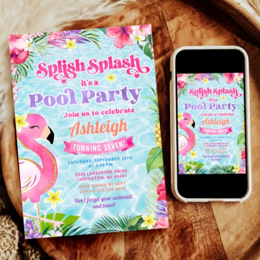 Tropical Girly Pool Party Uitnodiging voor verjaar