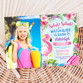Tropical Girly Waterslide Verjaardagsfoto Kaart