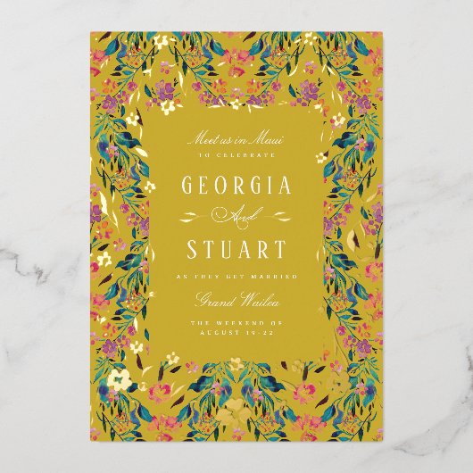Tropical Glam Citrine Yellow Folie Uitnodiging (Voorkant)