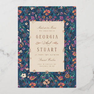 Tropical Glam Dark Turquoise Magenta Folie Uitnodiging