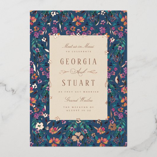 Tropical Glam Dark Turquoise Magenta Folie Uitnodiging (Voorkant)