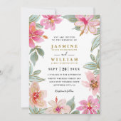 Tropical Glitter Flowers Elegant QR Code Wedding Kaart (Voorkant)