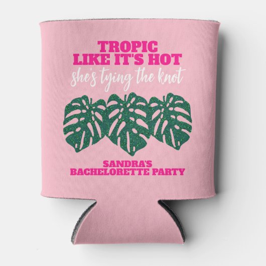 Tropical Glitter Monstera Pink Bachelorette Favor Blikjeskoeler (Voorkant)