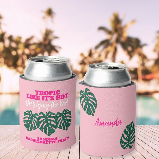 Tropical Glitter Monstera Pink Bachelorette Favor Blikjeskoeler