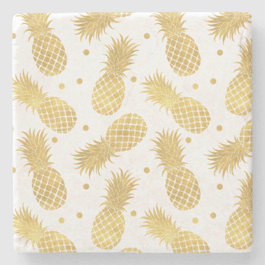 Tropical Gold Ananas en Confetti Stippen Stenen Onderzetter (Voorkant)