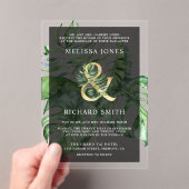 Tropical Gold Monstera Palm Black Wedding  Acryl Uitnodigingen (Insitu (Draagbaar))
