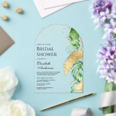 Tropical Gold Monstera Palm Bridal Shower Acryl Uitnodigingen (Insitu (Huwelijk))